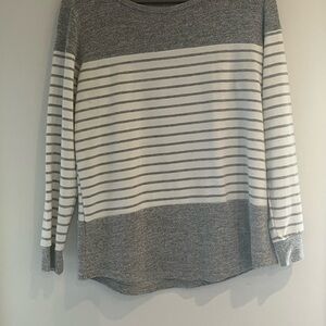 Gray and White Striped Long Sleeve Top